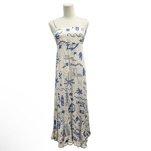 NWT paper hearts blue and white cotton maxi midi dress preppy bohemian sundress